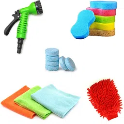Car Cleaning Kit,7 Mode Spray Gun,3 Pcs Microfiber Cloths, Foam Sponge, Gloves, Magic Tablet, Combo-image-5
