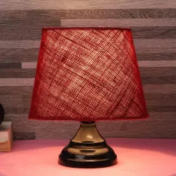 Purple & White Natural Fiber Shade Table Lamp With Black Base By Foziq image 1