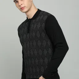 raymond Men Self Design Collared Neck Black, Grey Sweater image 3