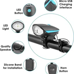 highrider USB Rechargeable LED Front Cycle Light & Horn(Black,Blue) Bell image 1