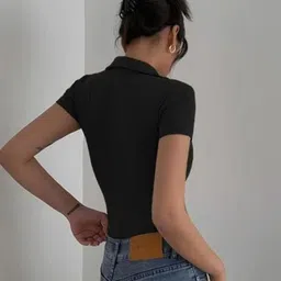 nazzara Casual Regular Sleeves Solid Women Black Top image 2