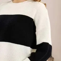 eleven Women Colorblock Round Neck Polycotton Black, White T-Shirt image 2