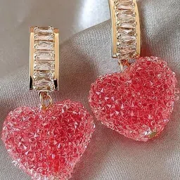 dressberry Korean Pink Love Heart Crystal Drop Earrings For Women And Girls Crystal Alloy Drops & Danglers image 4