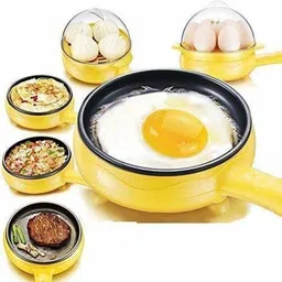 queryzen Multi Egg Frying Pan Electric Frying Breakfast Machine with Handle 2 in 1 Single Layer Egg Boiler Steamer Cooker With Handle and Capacity of 7 Eggs Egg Cooker image 1