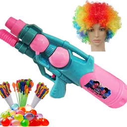 brown leaf (1 Pichkari+ 3 Magic Balloon+ 1 Malinga Wig)for Children Holi & Summer Party Fun Water Gun-picture-13