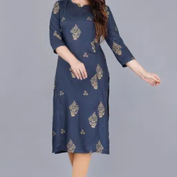 radhe fashion Women Printed Viscose Rayon Straight Kurta image 5