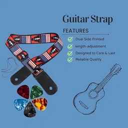 imaginea Guitar Strap with Hanger, 5 Colorful Picks for Electric, Bass, Acoustic Guitar Polyester Strap image 5