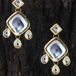 LUCKY JEWELLERY White & Gold-Toned 18K Gold-Plated Geometric Drop Earrings-picture-25