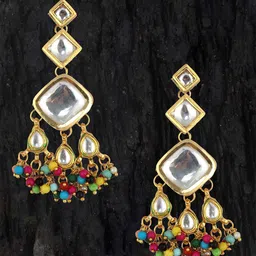 LUCKY JEWELLERY White & Gold-Toned 18K Gold-Plated Geometric Drop Earrings-picture-34