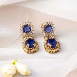 Rubans 22K Gold-Plated Blue Sapphire Stone & Sparkling Cubic Zirconia Studded Necklace Set image 3