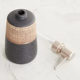 Home Centre Set Of 3 Black & Brown Patterned Ceramic Bathroom Accessories image 3