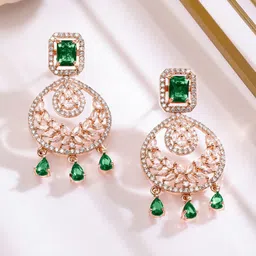 Rubans 18K Rose Gold-Plated Emerald Green & White Cubic Zirconia Stone Chandelier Earrings-picture-35