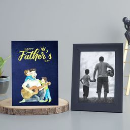 Golden Peacock Navy Blue Father's Day Greeting Card With Black Handcrafted Photo Frame-picture-18