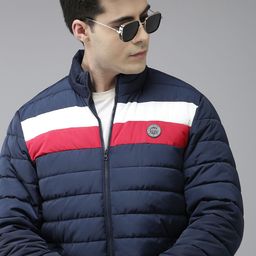 u.s. polo assn. U S Polo Assn Men Navy Blue And Red Colourblocked Padded Jacket-picture-28