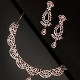 Priyaasi Rose Gold-Plated CZ & American Diamond Studded Handcrafted Jewellery Set-picture-22