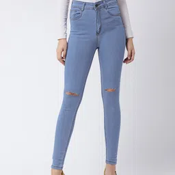 Miss Chase Women Blue Skinny Fit High-Rise Slash Knee Stretchable Jeans-picture-38