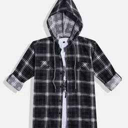CAVIO Boys Comfort Hooded Tartan Checked Pure Cotton Casual Shirt with T-shirt-picture-37