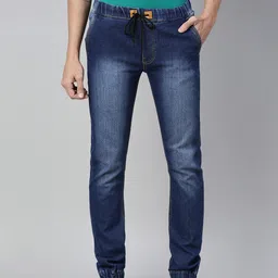 Urbano Fashion Men Navy Blue Jogger Mid-Rise Clean Look Stretchable Jeans-picture-42