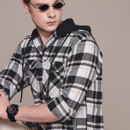 The Roadster Life Co. Relaxed Fit Hooded Checked Pure Cotton Casual Shirt-picture-35