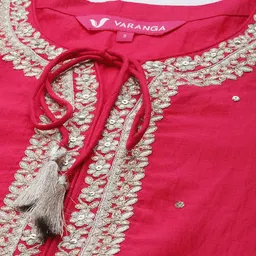 Varanga Women Fuchsia Embroidered Kurta with Trousers & With Dupatta image 2