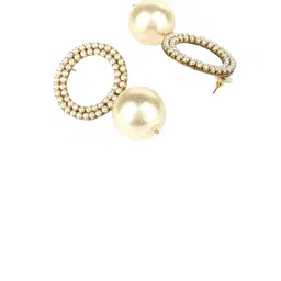 StyleCast Gold-Plated Rhinestone Studded & Pearls Beaded Circular Shaped Drop Earrings image 4