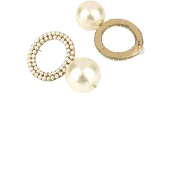 StyleCast Gold-Plated Rhinestone Studded & Pearls Beaded Circular Shaped Drop Earrings image 3