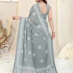 KALINI Batik Poly Chiffon Block Print Saree With Blouse Piece image 5