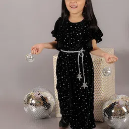 LIL DRAMA Girls Printed Culotte Jumpsuit With Cord Belt-Black image 4