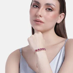 Estele Women Brass Cubic Zirconia Rose Gold-Plated Link Bracelet-picture-16
