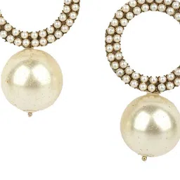 StyleCast Gold-Plated Rhinestone Studded & Pearls Beaded Circular Shaped Drop Earrings image 5