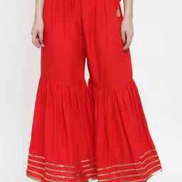 nypa Women Flared Red Viscose Rayon Trousers-picture-16