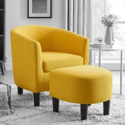 febonic Lovida Fabric Wing Chair With Ottoman In Bold Yellow Colour-picture-20