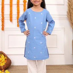 Biglilpeople Girls Printed Regular Pure Cotton Kurta with Trousers-picture-43