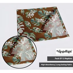 Vargottam Brown & Green 12 Pieces Printed Cotton Reusable & Disposable Table Napkins image 3