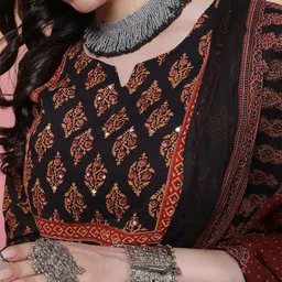 Sangria Hand Floral Printed Notch Neck Pure Cotton Straight Kurta With Trouser & Dupatta image 4