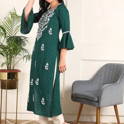 Kapad Dwar Women Ethnic Motifs Embroidered Flared Sleeves Thread Work Kurta image 3
