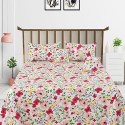 MORADO White & Pink Floral Polycotton 5 Piece Double Queen Superfine Bedding Set-picture-23