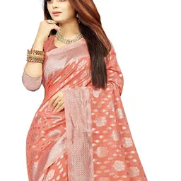 Moda Rapido Woven Design Zari Work Pure Cotton Banarasi Saree With Blouse image 3