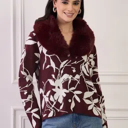 InWeave Women Floral Acrylic Knitted Jacket-picture-24