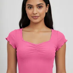 Nalax Designs Women Ribbed Sweatheart Neck Short Sleeve Lettuce Trim Crop Top-picture-23