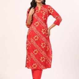 PIROH Bandhani Printed Angrakha Sequinned Pure Cotton Kurta With Trousers-picture-7