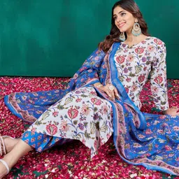 C J Enterprise Women Floral Printed Regular Kurta with Trousers & With Dupatta image 5