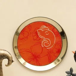 vedas Mystic Indiana Red & Gold Toned Ganesha Printed Wall Plate-picture-17