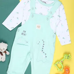 V-Mart Infant Girls Typography Embroidered Dungaree With Round Neck T-Shirt-picture-26