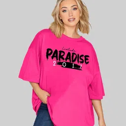 Leotude Women Typography Printed Round Neck Cotton Oversized T-shirt-image-60