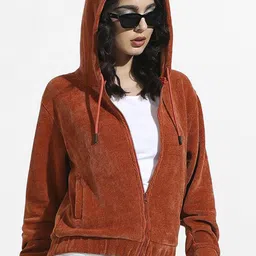 Campus Sutra Women Ribbed Hooded Zipper Sweatshirt-picture-35