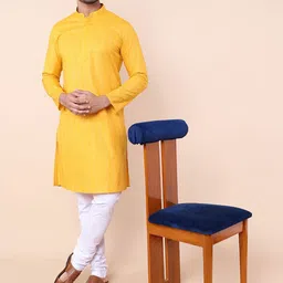 NAMASKAR Striped Mandarin Collar Pure Cotton Kurta With Churidar image 5
