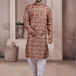KURTA WALLAH Men Geometric Printed Thread Work Floral Kurta-picture-24