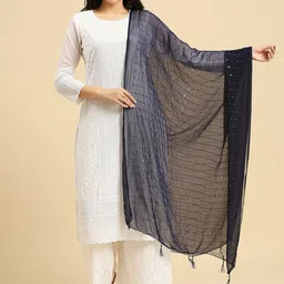 Dupatta Bazaar Striped Chiffon Dupatta With Sequinned-picture-12
