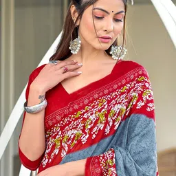 NIKATT BATIK-QUEEN Pure Cotton Block Print Saree With Blouse Piece image 4